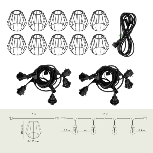 SET CRETE Garland 10m + cable 5m + 10x lampshade D1