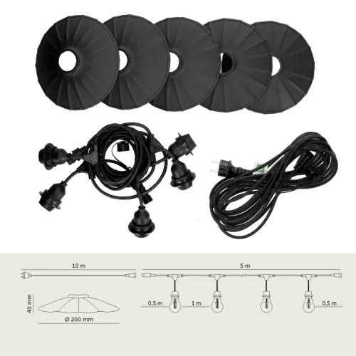 SET CRETE Garland 5m + cable 10m + 5x lampshade M1