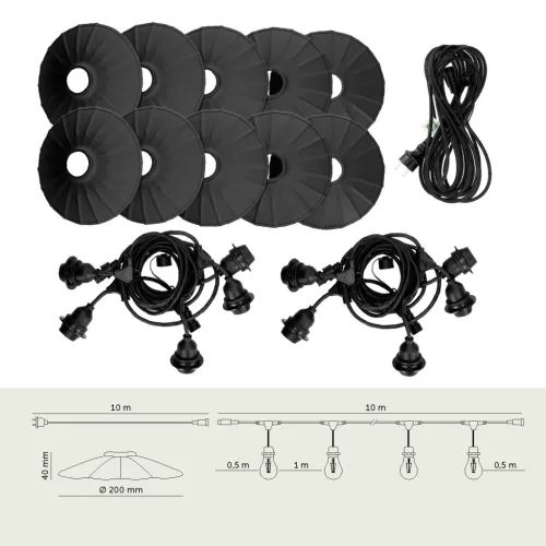 SET CRETE Garland 10m + cable 10m + 10x lampshade M1