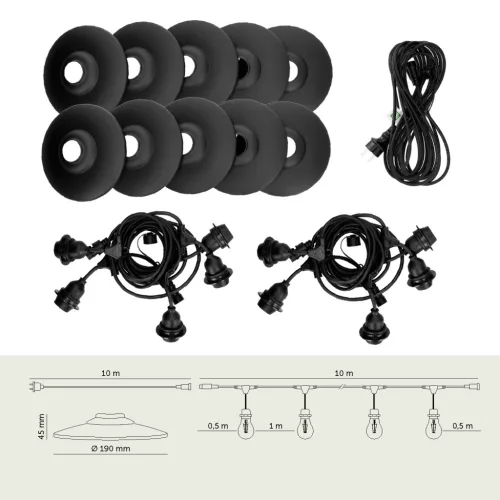 SET CRETE Garland 10m + cable 10m + 10x lampshade M2
