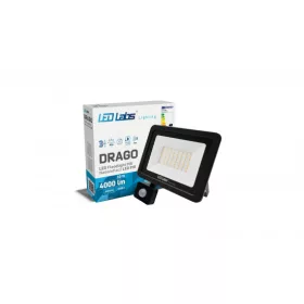   DRAGO mozgásérzékelős LED-reflektor, 90°, IP44, 50 W, Természetes fehér, fekete