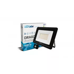   DRAGO mozgásérzékelős LED-reflektor, 90°, IP44, 100 W, Természetes fehér, fekete