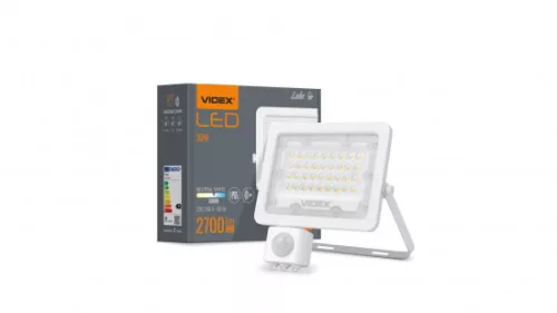 VIDEX mozgásérzékelős LED-reflektor, 90°, IP65, 30 W, Természetes fehér, fehér