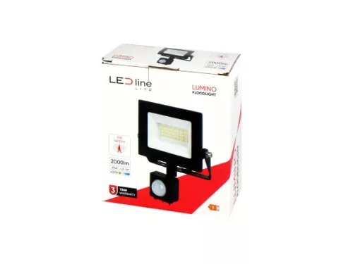 LUMINO mozgásérzékelős LED-reflektor, 120°, IP44, 20 W, Természetes fehér, fekete