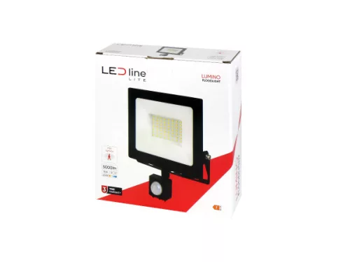 LUMINO mozgásérzékelős LED-reflektor, 120°, IP44, 50 W, Természetes fehér, fekete