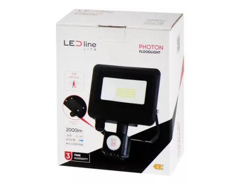 PHOTON mozgásérzékelős LED-reflektor, 120°, IP65, 20 W, Természetes fehér, fekete