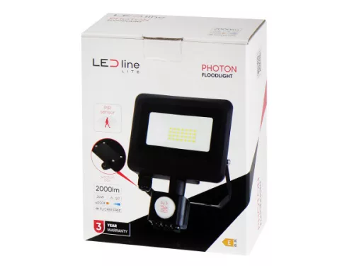 PHOTON mozgásérzékelős LED-reflektor, 120°, IP65, 20 W, Természetes fehér, fekete
