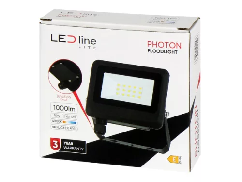 PHOTON LED-reflektor, 120°, IP65, 10 W, Természetes fehér, fekete
