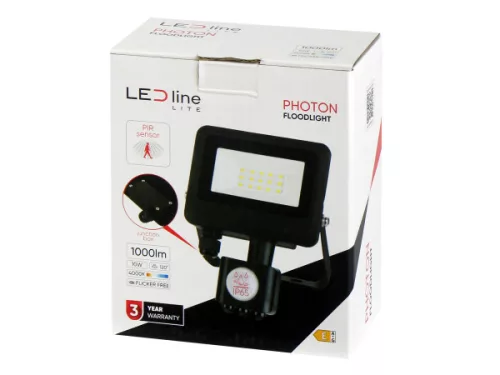 PHOTON mozgásérzékelős LED-reflektor, 120°, IP65, 10 W, Természetes fehér, fekete
