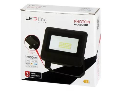 PHOTON LED-reflektor, 120°, IP65, 20 W, Természetes fehér, fekete