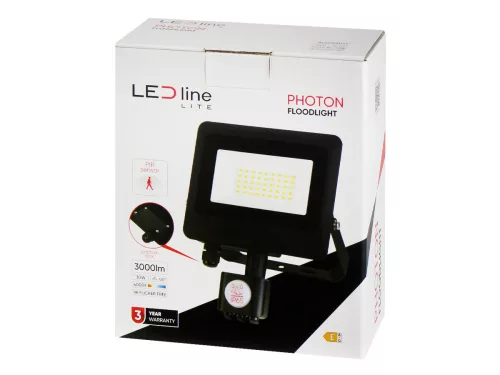 PHOTON mozgásérzékelős LED-reflektor, 120°, IP65, 30 W, Természetes fehér, fekete