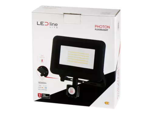 [OUTLET]  PHOTON mozgásérzékelős LED-reflektor, 120°, IP65, 50 W, Természetes fehér, fekete