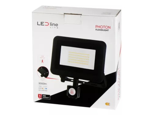 [OUTLET]  PHOTON mozgásérzékelős LED-reflektor, 120°, IP65, 50 W, Természetes fehér, fekete