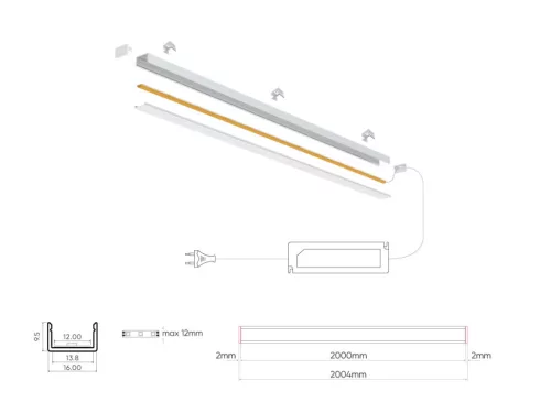 LED line PRIME felületre szerelhető LED profil szett fehér - opál fedlappal, rögzítőkkel és végzárókkal