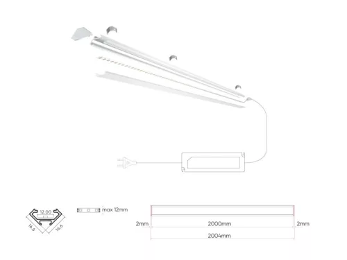 LED line PRIME sarokba illeszthető LED profil szett ezüst - opál fedlappal, rögzítőkkel és végzárókkal