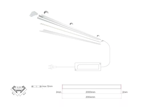 LED line PRIME sarokba illeszthető LED profil szett fehér - opál fedlappal, rögzítőkkel és végzárókkal
