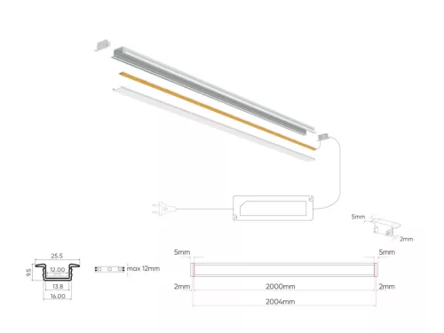 LED line PRIME süllyeszthető LED profil szett fehér - opál fedlappal, rögzítőkkel és végzárókkal