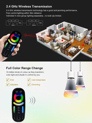 MiLight 4 zónás RGB+CCT távirányító Gombos FUT092B (3223B)