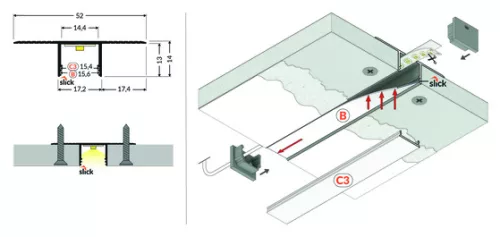 TOPMET LED-profil PLANE14 BC3 2000 mm natúr