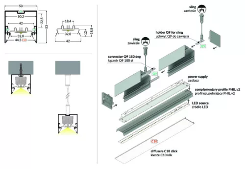 TOPMET LED-profil PHIL.V2 C10/Q9 2000 mm eloxált