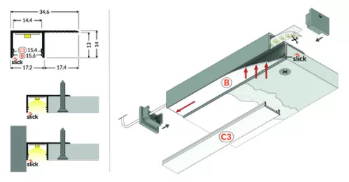 TOPMET LED-profil PLANE14 SIDE BC3 2000 mm natúr