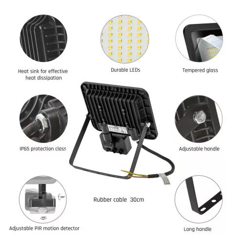 NOCTIS LUX 2 mozgásérzékelős LED-reflektor, 120°, IP44, 30 W, Természetes fehér, fekete