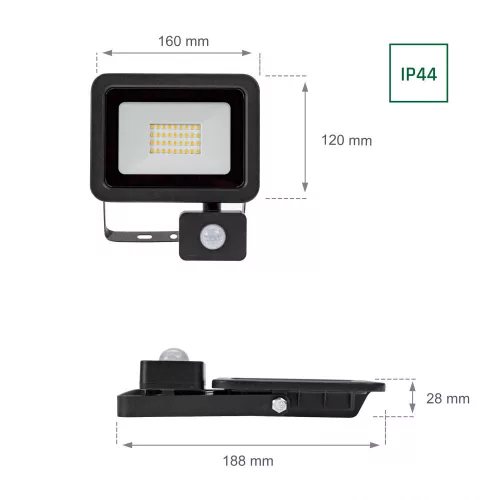 NOCTIS LUX 2 mozgásérzékelős LED-reflektor, 120°, IP44, 30 W, Meleg fehér, fekete