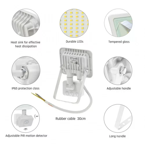 NOCTIS LUX 2 mozgásérzékelős LED-reflektor, 120°, IP44, 10 W, Természetes fehér, fehér