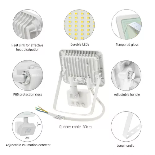 NOCTIS LUX 2 mozgásérzékelős LED-reflektor, 100°, IP44, 20 W, Meleg fehér, fehér
