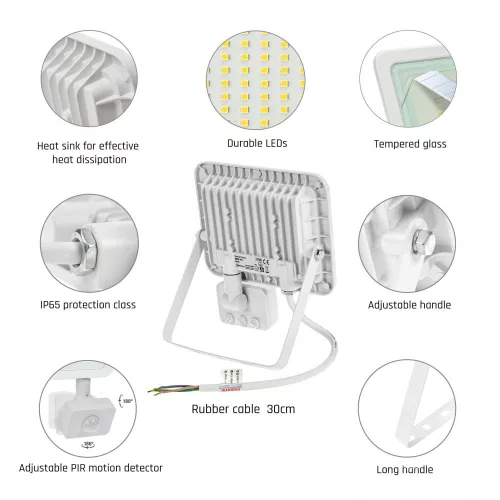 NOCTIS LUX 2 mozgásérzékelős LED-reflektor, 100°, IP44, 30 W, Természetes fehér, fehér
