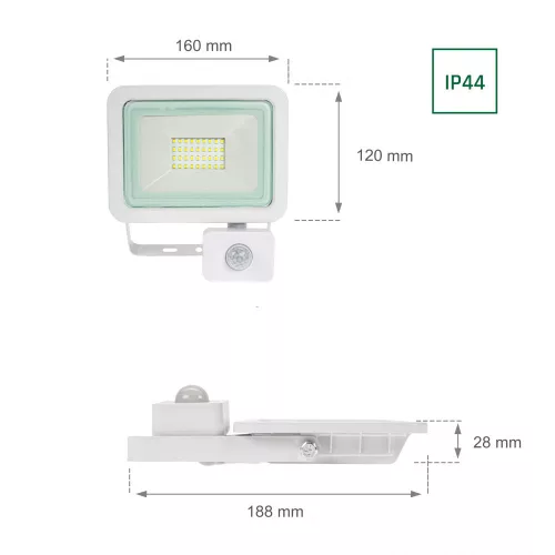 [OUTLET]  NOCTIS LUX 2 mozgásérzékelős LED-reflektor, 120°, IP44, 30 W, Meleg fehér, fehér