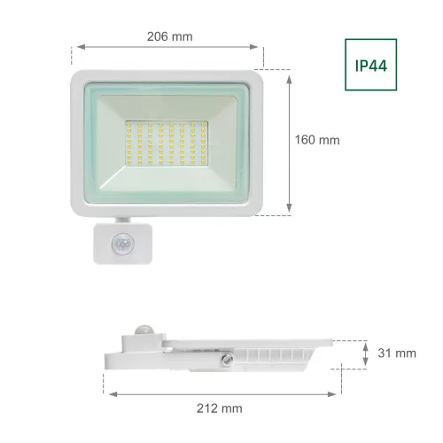 NOCTIS LUX 2 mozgásérzékelős LED-reflektor, 100°, IP44, 50 W, Hideg fehér, fehér