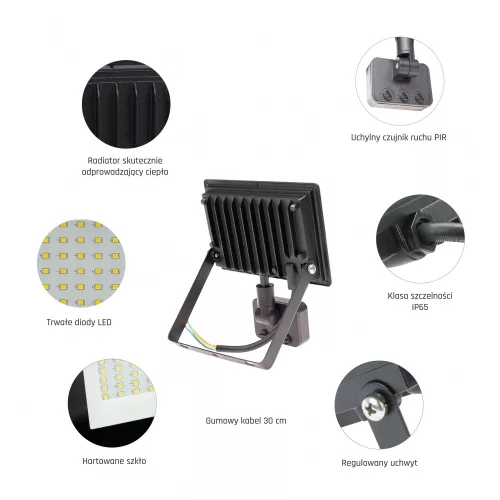 NOCTIS mozgásérzékelős LED-reflektor, 120°, IP44, 20 W, Hideg fehér, fekete