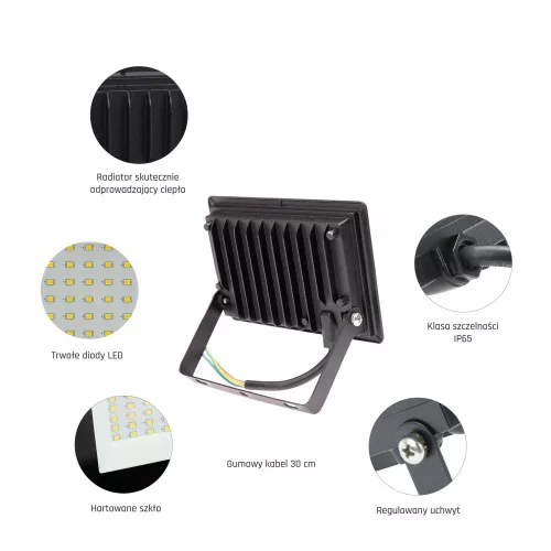 NOCTIS LUX 3 LED-reflektor, 120°, IP65, 20 W, Meleg fehér, fekete