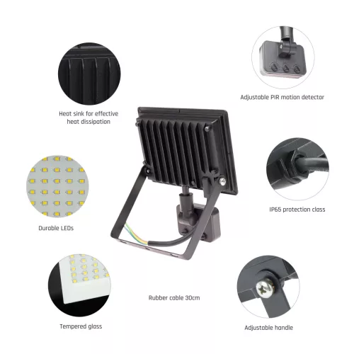 NOCTIS LUX 3 FLOODLIGHT 30W NW 230V IP44 150X190X53MM BLACK WITH PIR SENSOR