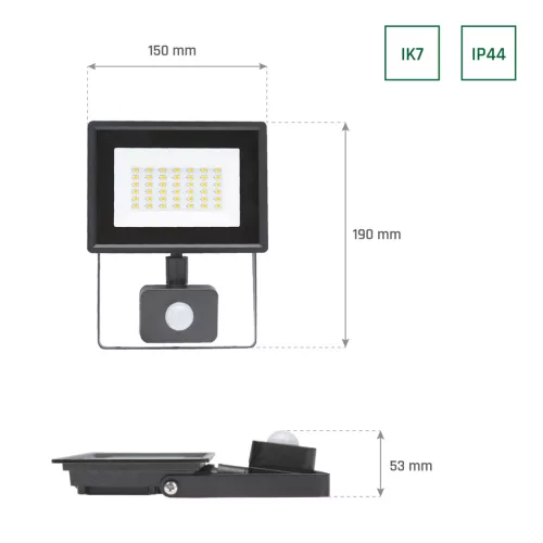 NOCTIS LUX 3 FLOODLIGHT 30W NW 230V IP44 150X190X53MM BLACK WITH PIR SENSOR
