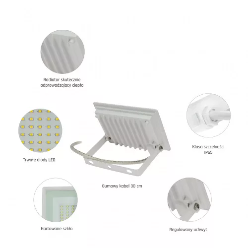 NOCTIS LED-reflektor, 100°, IP65, 30 W, Természetes fehér, fehér
