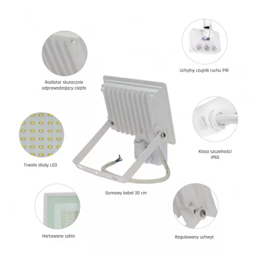 NOCTIS LUX 3 mozgásérzékelős LED-reflektor, 100°, IP44, 30 W, Meleg fehér, fehér