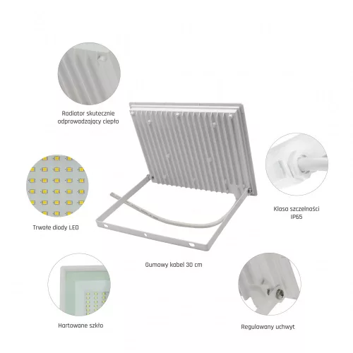 NOCTIS LED-reflektor, 100°, IP65, 50 W, Természetes fehér, fehér