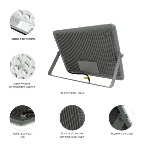 NOCTIS MAX LED-reflektor, 85°, IP65, 200 W, Hideg fehér, szürke