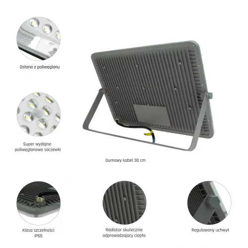 NOCTIS MAX FLOODLIGHT 200W CW 230V 85DEG IP65 294X215X30 MM GREY 5Y WARRANTY WARRANTY