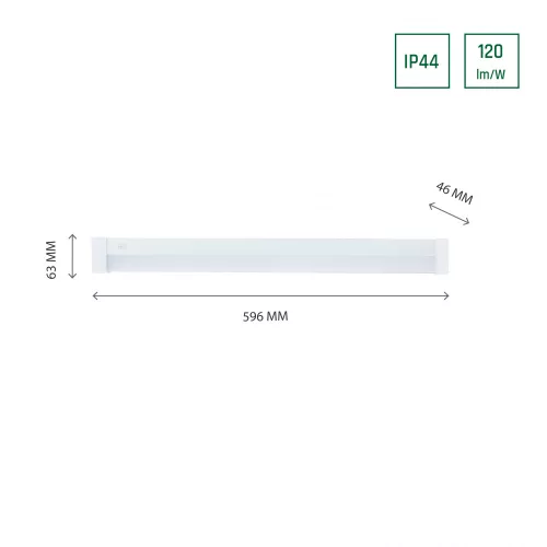 AQUATICA 15W CW 230V 150DEG IP44 596X46X63 WHITE SQUARE ENDS, SWITCH