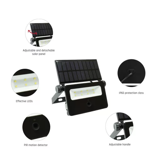 NOCTIS SOLARIS MINI FLOODLIGHT 2W CW 110DEG IP65 175X145X30MM BLACK