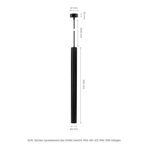 CHLOE SLIM MR11 250V IP20 40x500 mm +1 méter kábel állítható szórásszög fekete