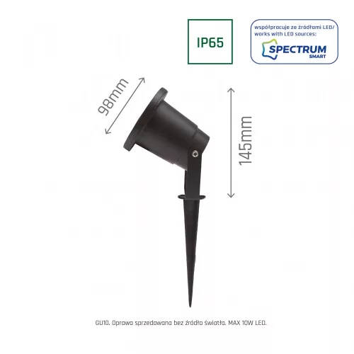 FLORI GU10 ALU 250V IP65 98X150MM BLACK SPIKE ADJUSTABLE