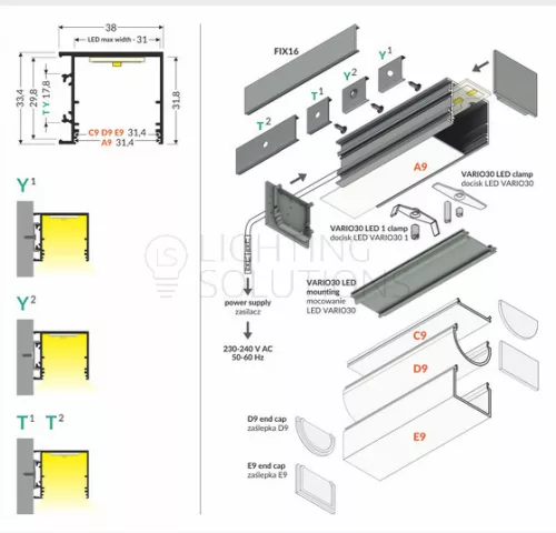 TOPMET LED-profil VARIO30-03 ACDE-9/TY 1000 mm eloxált fekete