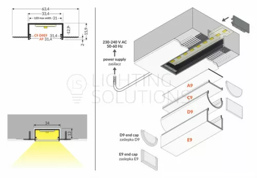 TOPMET LED-profil VARIO30-04 ACDE-9 2000 mm fehér