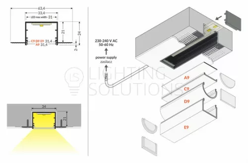 TOPMET LED-profil VARIO30-05 ACDE-9 2000 mm eloxált