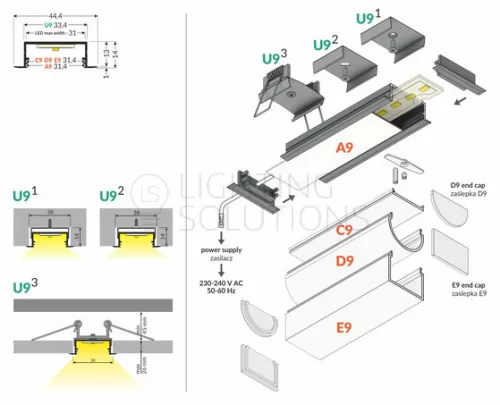 TOPMET LED-profil VARIO30-06 ACDE-9/U9 1000 mm eloxált fekete