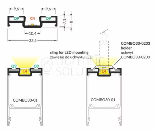 TOPMET LED-profil COMBO30-03 C4/Q9 2000 mm eloxált fekete